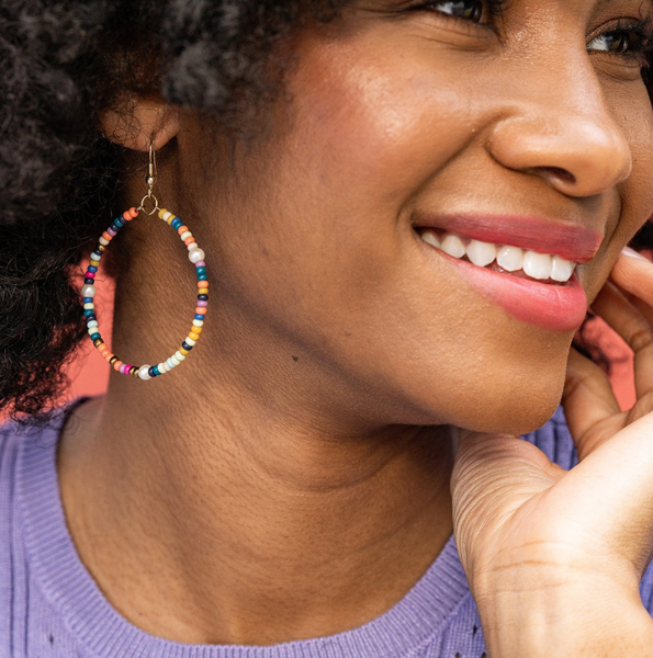 Confetti Beaded Hoop Earrings - Multicolor
