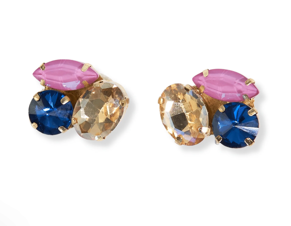 Crystal Cluster Earrings - Light Pink