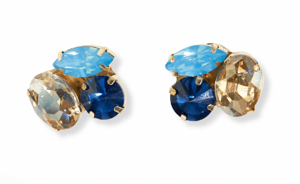 Crystal Cluster Earrings - Blue