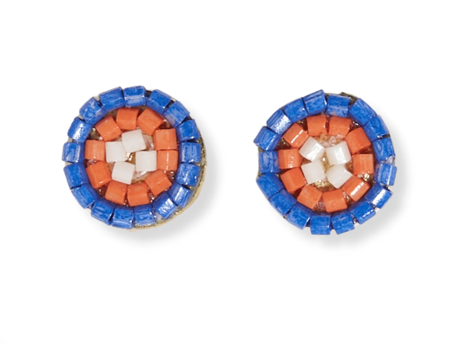 Circles Beaded Post Earrings - Lapis