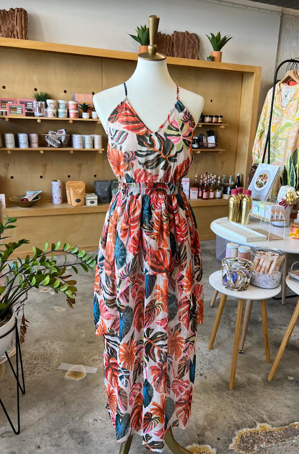 Alisha Leaf Print Maxi Dress