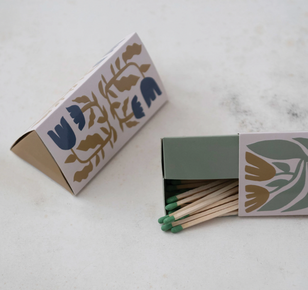 Triangle Matchbox w/Safety Matches - Green Floral