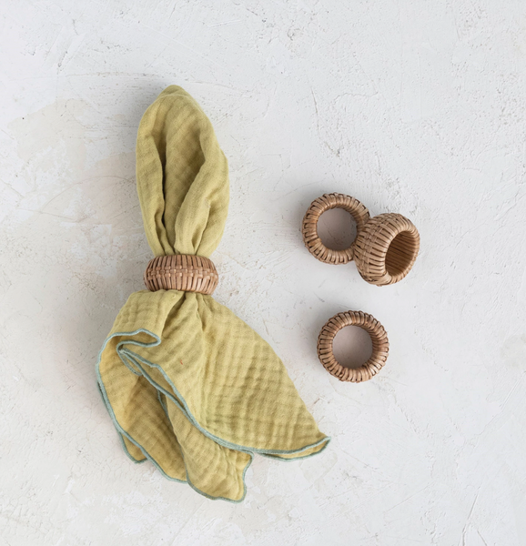 Hand-Woven Rattan Napkin Rings - Set of 4
