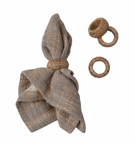 Hand-Woven Rattan Napkin Rings - Set of 4
