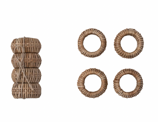 Hand-Woven Rattan Napkin Rings - Set of 4