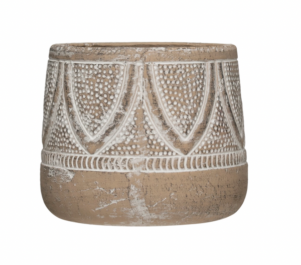 Embossed Terracotta Planter - Whitewash Finish