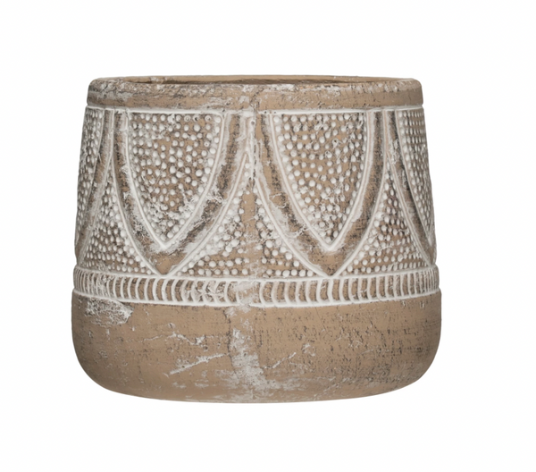 Embossed Terracotta Planter – Whitewash Finish