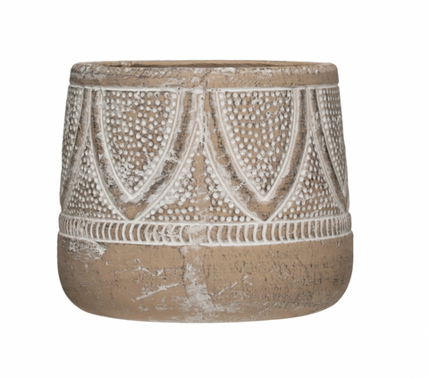 Embossed Terracotta Planter - Whitewash Finish