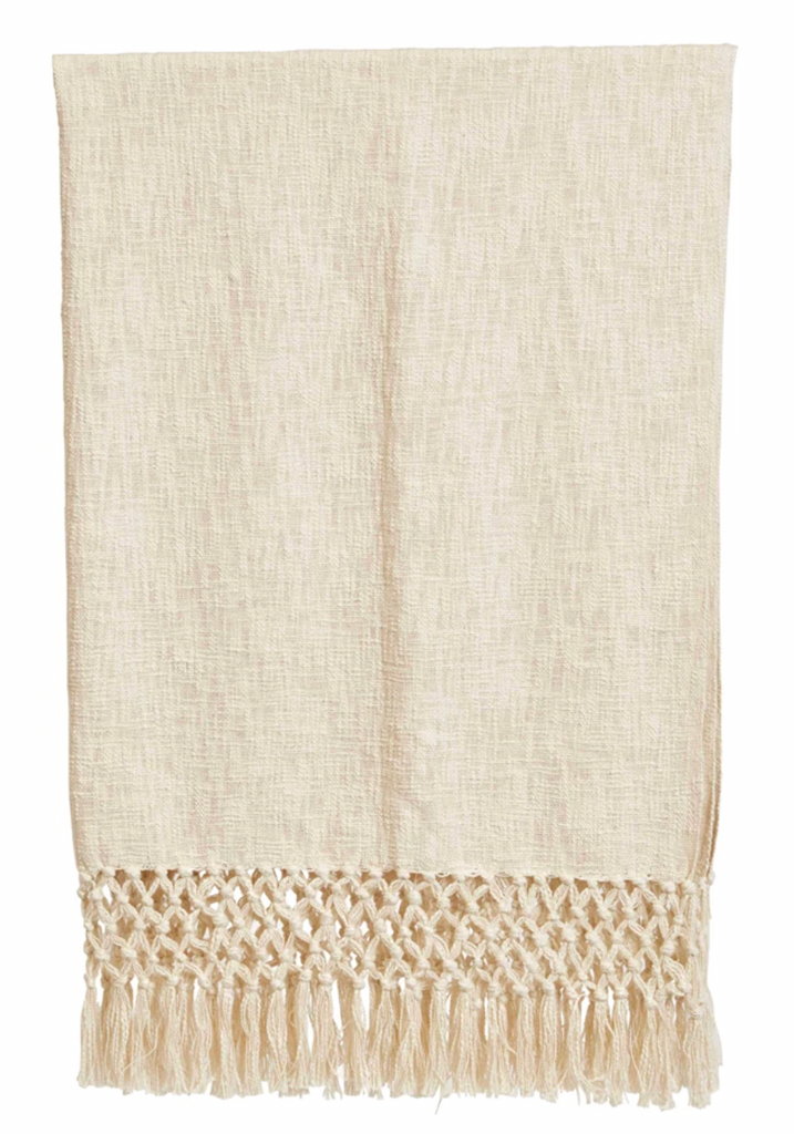 Woven Cotton Throw with Crochet + Fringe