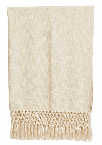 Woven Cotton Throw with Crochet + Fringe