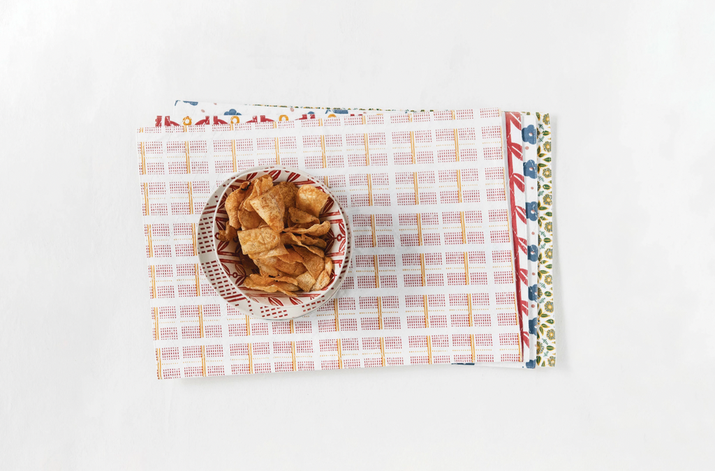 Cotton Printed Placemat - Checkered Red/Orange
