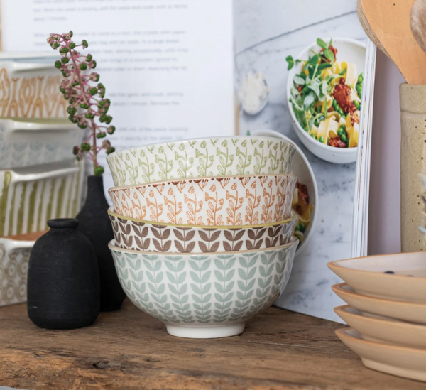 Stoneware Bowl w/ Pattern - Dark Taupe Abstract