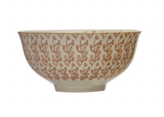 Stoneware Bowl w/ Pattern - Burnt Orange Floral