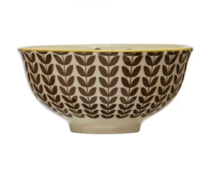 Stoneware Bowl w/ Pattern - Dark Taupe Abstract
