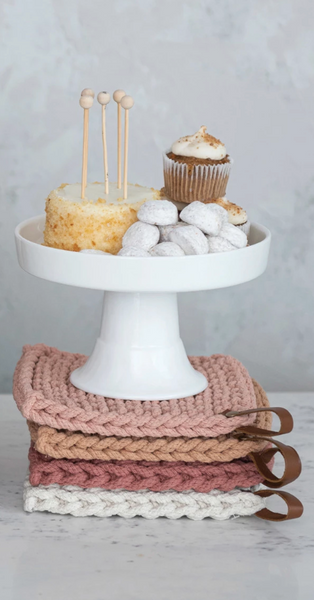 Crocheted Pot Holder w/ Leather Loop - Puce