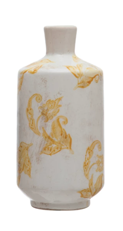 7.5" Terracotta Vase - Yellow Floral Pattern