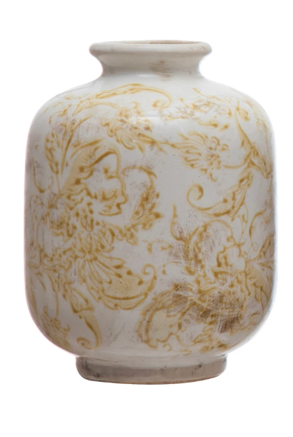 5.75" Terracotta Vase - Yellow Floral Pattern