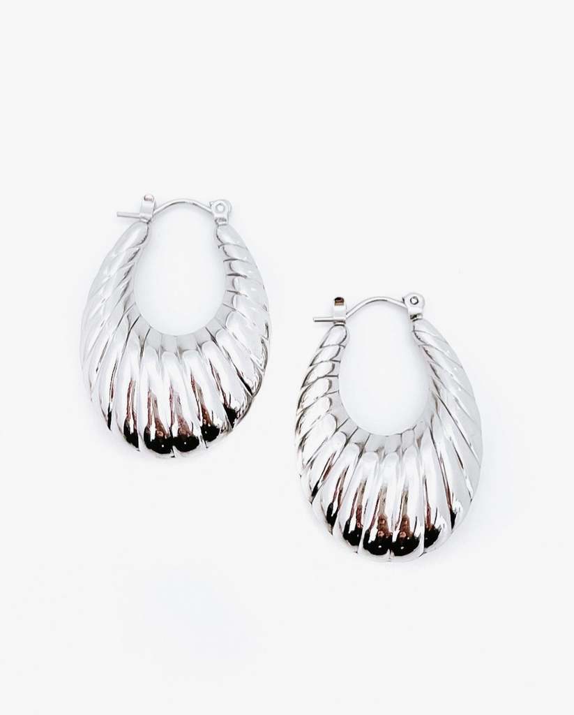 Erin Oval Croissant Hoops - Silver