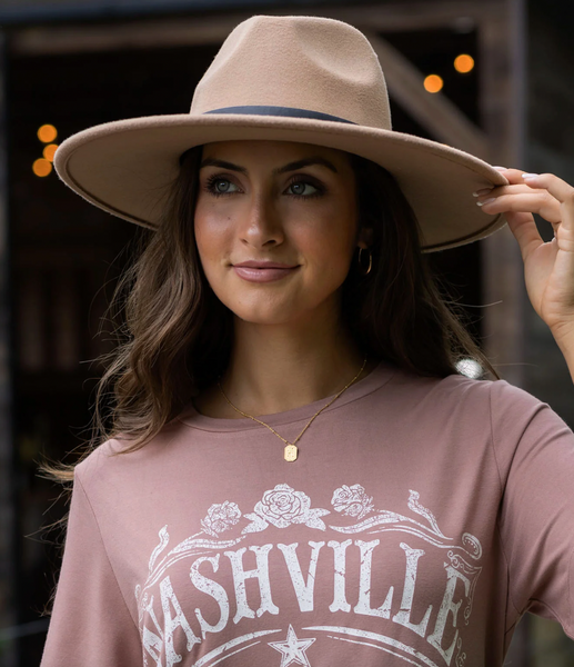 Wide Brimmed Felt Hat - Camel