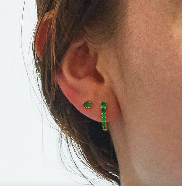 Green CZ Huggie Hoop Earrings