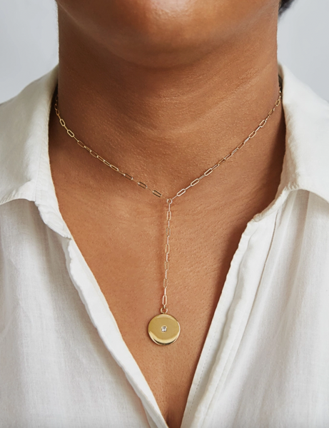 Gold Pave Disc Coin Lariat