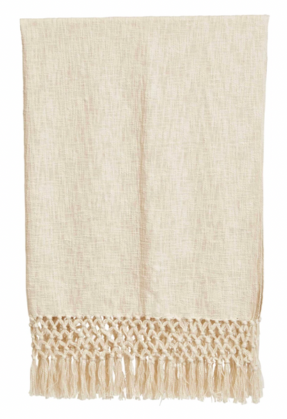 Woven Throw w/Crochet + Fringe - Cream