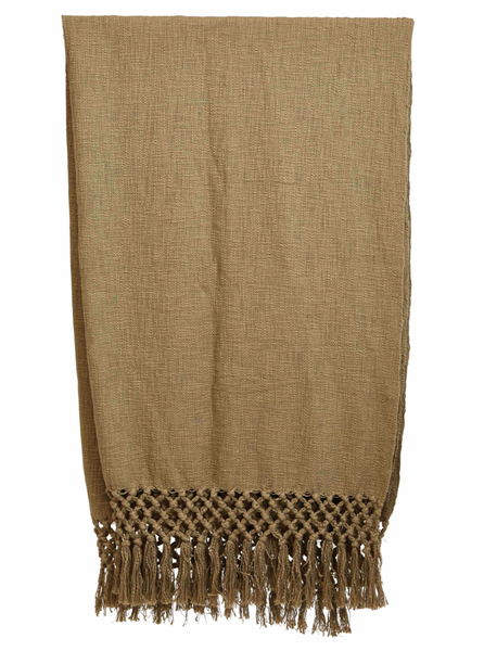 Woven Throw w/Crochet + Fringe - Green