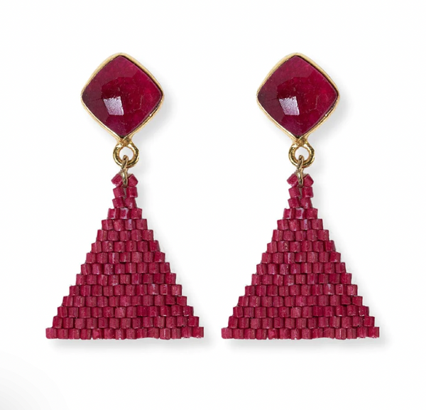 Celia Small Triangle Drop Earrings - Red