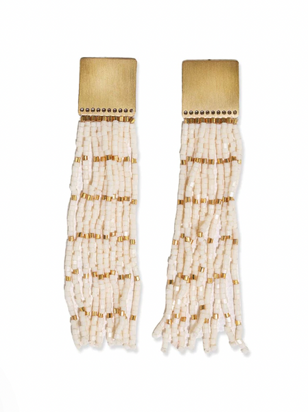 Harlow Brass Top Stripe Fringe Earrings - Ivory