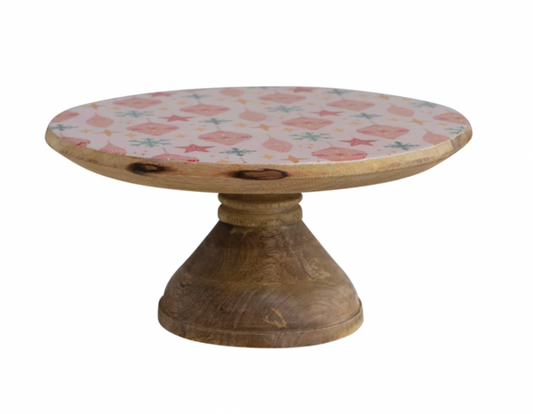Enameled Mango Wood Cake Stand w/ Ornament Pattern