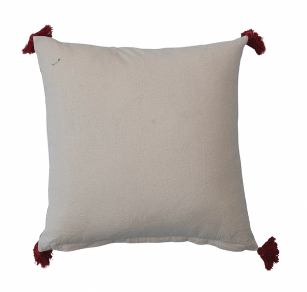 Cotton Printed Pillow - Red, White & Gold