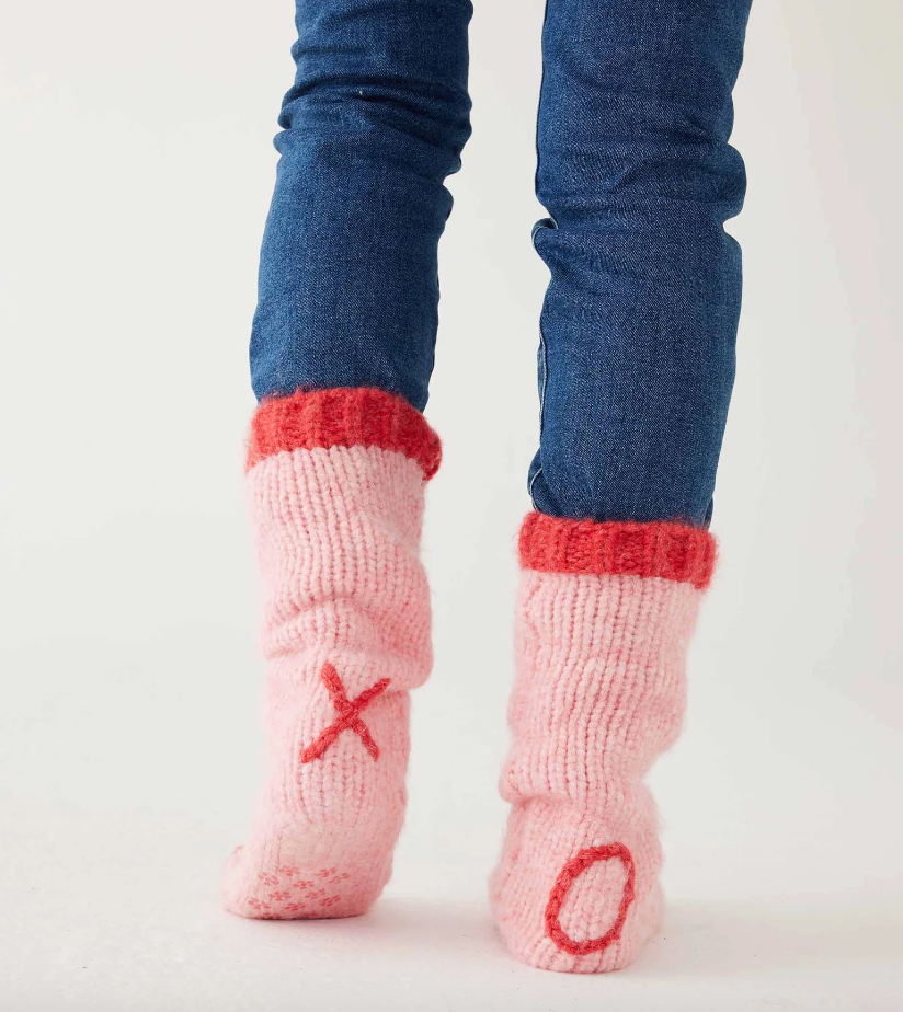 Sailor Knit XO Slipper Socks - Pink/Red