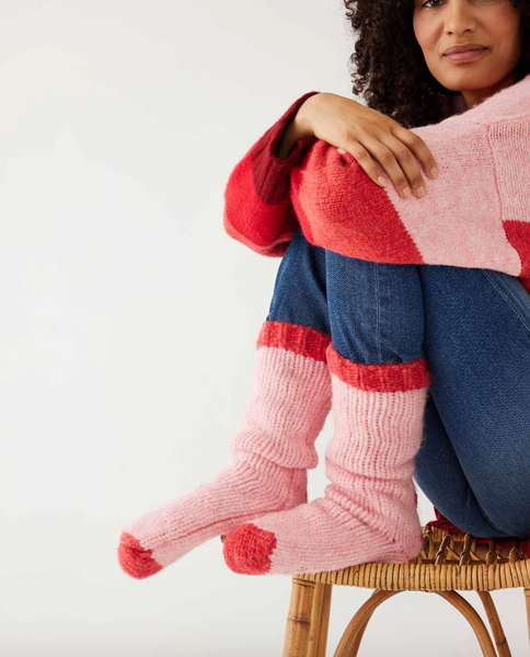 Sailor Knit XO Slipper Socks - Pink/Red