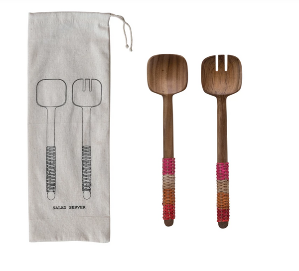 Salad Servers with Rattan Wrapped Handles