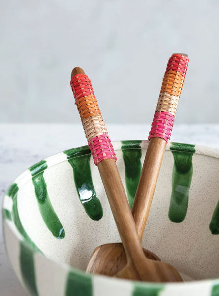 Salad Servers with Rattan Wrapped Handles