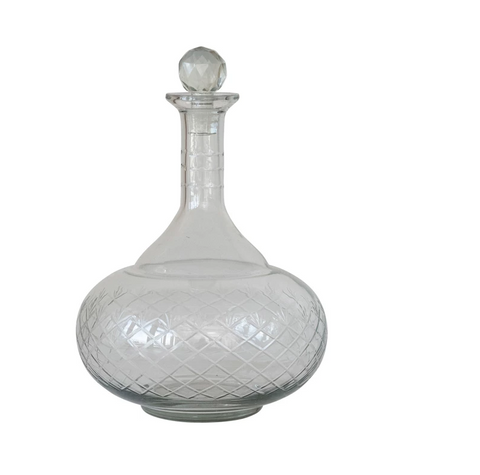 Hand-Blown Etched Recycled Glass Carafe