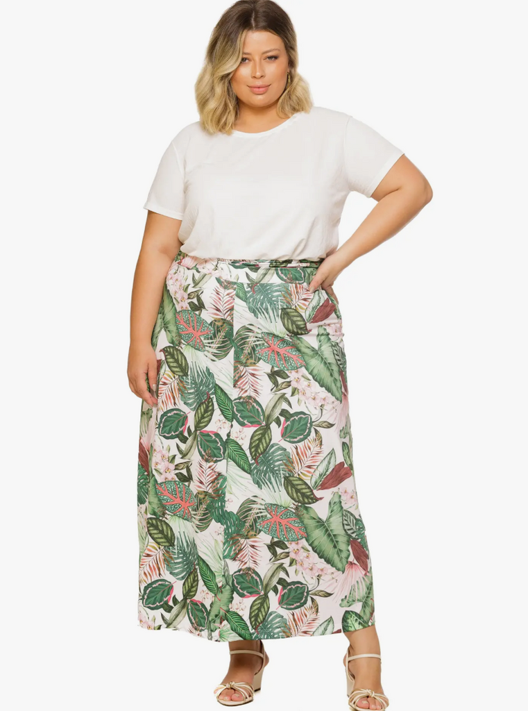 Amber Skirt (Plus Size) -- Pink Floral Print