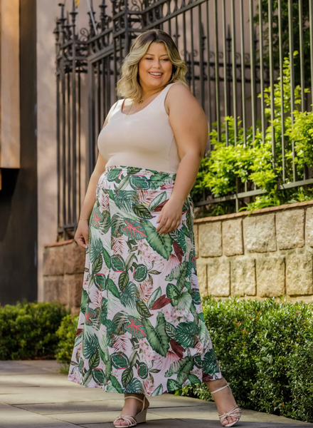 Amber Skirt (Plus Size) -- Pink Floral Print