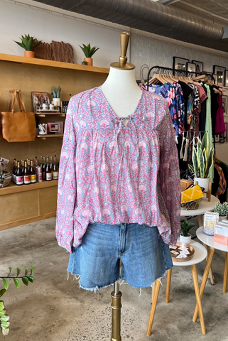 Gathers Top -- Pink/Gray