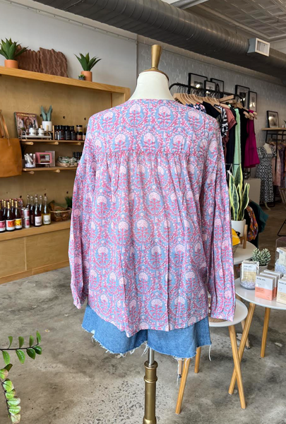Gathers Top -- Pink/Gray