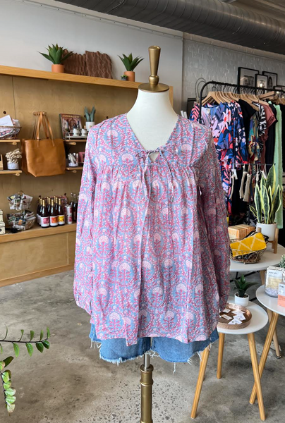 Gathers Top -- Pink/Gray