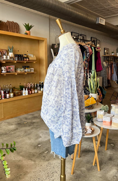 Gathers Top -- Ivory/Gray