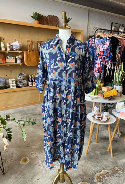 Mary Dress -- Navy Floral