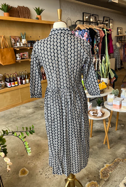 Mary Dress -- Black Geometric