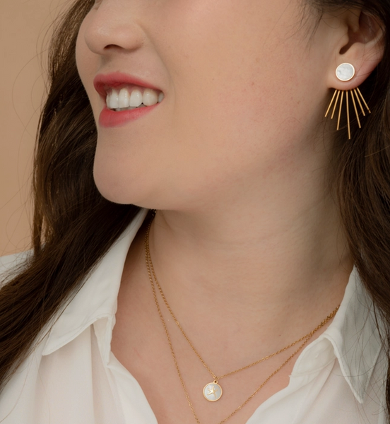 Caroline Mother of Pearl Stud & Fringe Earrings