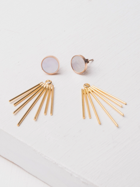 Caroline Mother of Pearl Stud & Fringe Earrings