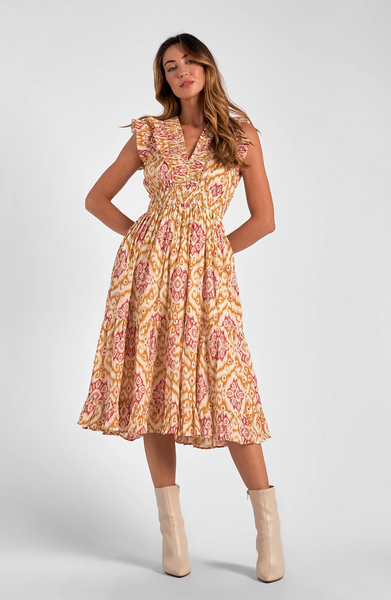 Clementine Dress -- Gold Ikat