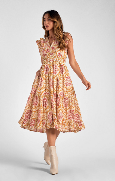 Clementine Dress -- Gold Ikat