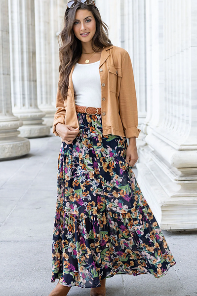 Wild Fields Autumn Floral Maxi Skirt