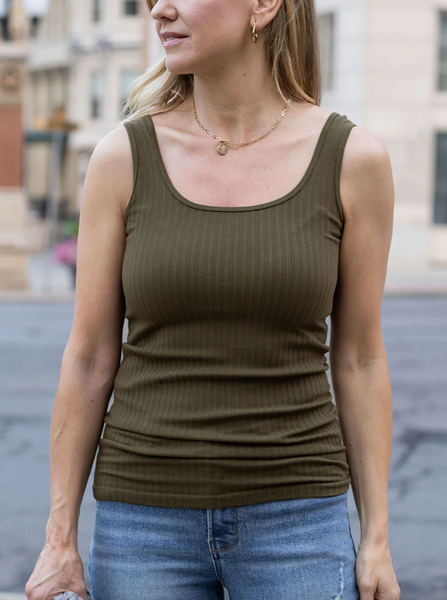 Perfect Fit Seamless Ribbed Tank -- Olive